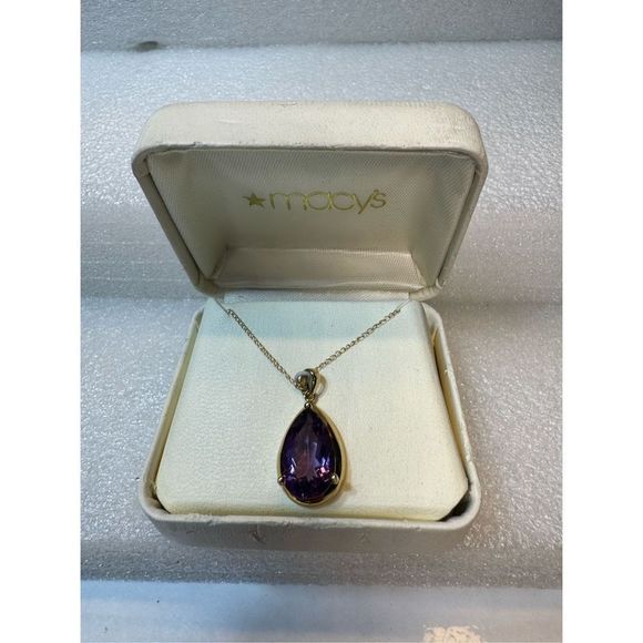 14KT Yellow Gold Teardrop Amethyst Necklace 18” Long